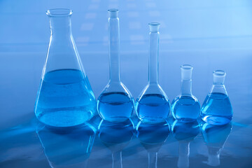 Scientific laboratory experimental glassware background