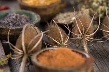 Natural remedy,Herbal medicine and wooden table background