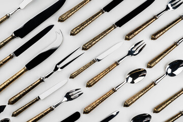 Fototapeta na wymiar Background of cutlery, set of cutlery on white background