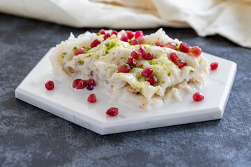 The traditional Ramadan dessert gullac. Milk dessert.