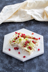 The traditional Ramadan dessert gullac. Milk dessert.