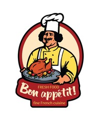 the chef cooked a Peking chicken. vector logo in flat style