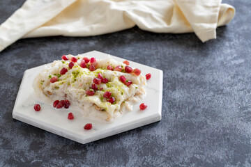 The traditional Ramadan dessert gullac. Milk dessert.