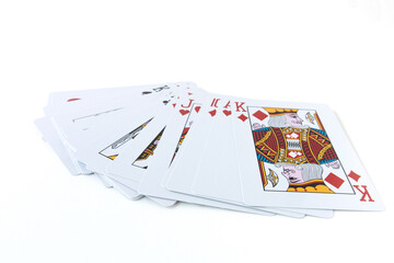 Playing cards deck for poker or casino game isolated on white background.