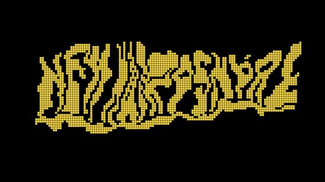 New Hampshire. Animated appearance of the inscription on line. Isolated Letters from pixels. Transparent Alpha channel. US state New Hampshire for title, social media, blo, advertising, TV. 4K video.