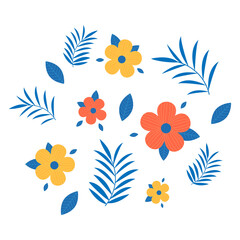 Fototapeta na wymiar Set of flowers and leave, floral collage. Vector illustration.