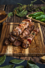 Mount of turkey Moorish skewer with peppers, bbq sauce and peppercorns