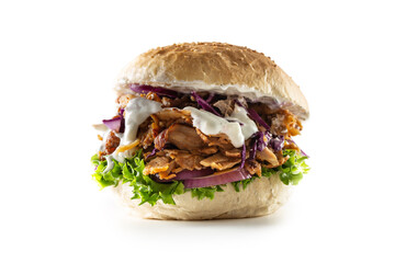 Chicken isolated kebab burger looking tasty and served with juicy vegetables and yummy mayo