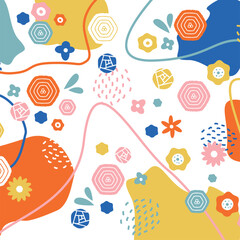 ポップ　花柄　イラスト　カラフル 正方形ver1