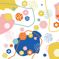 ポップ　花柄　イラスト　カラフル 正方形ver2