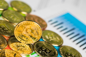 Bitcoins and new virtual money concept, financial chart