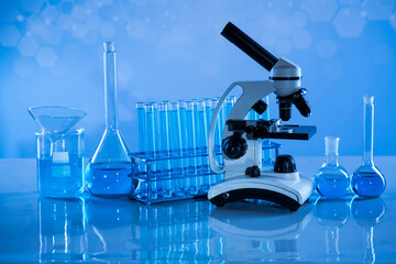 Laboratory equipment, glass filled background