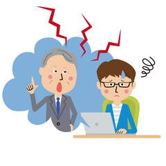 ポップな人物　リモートワーク眼鏡の若い男性　リモハラ