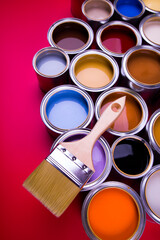 Paintbrush on cans with color - 434053052