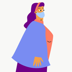 Vector character in a protective medical mask. The masked woman