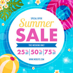 Summer sale flyer. Hello summer pool background. Vector illustration