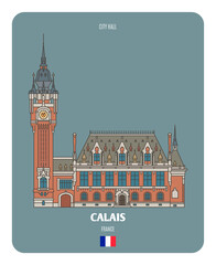 City Hall in Calais, France - obrazy, fototapety, plakaty