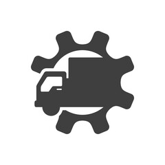 Logotipo camión de reparto con engranaje en color gris