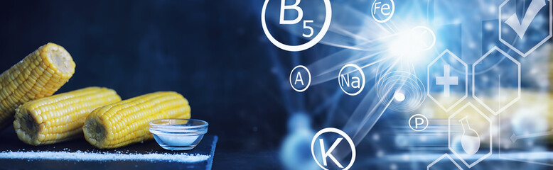 Freshly made fragrant ear of corn with salt. Farm snack of fresh corn. Healthy breakfast and healthy lifestyle concept.