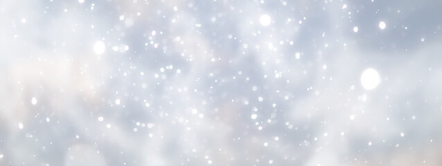 blue snowfall bokeh background, abstract snowflake background on blurred abstract blue