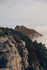 Fototapeta na wymiar Grand stone pillars on the slopes of Mount Demerdzhi. Valley of ghosts, Crimean Mountains.