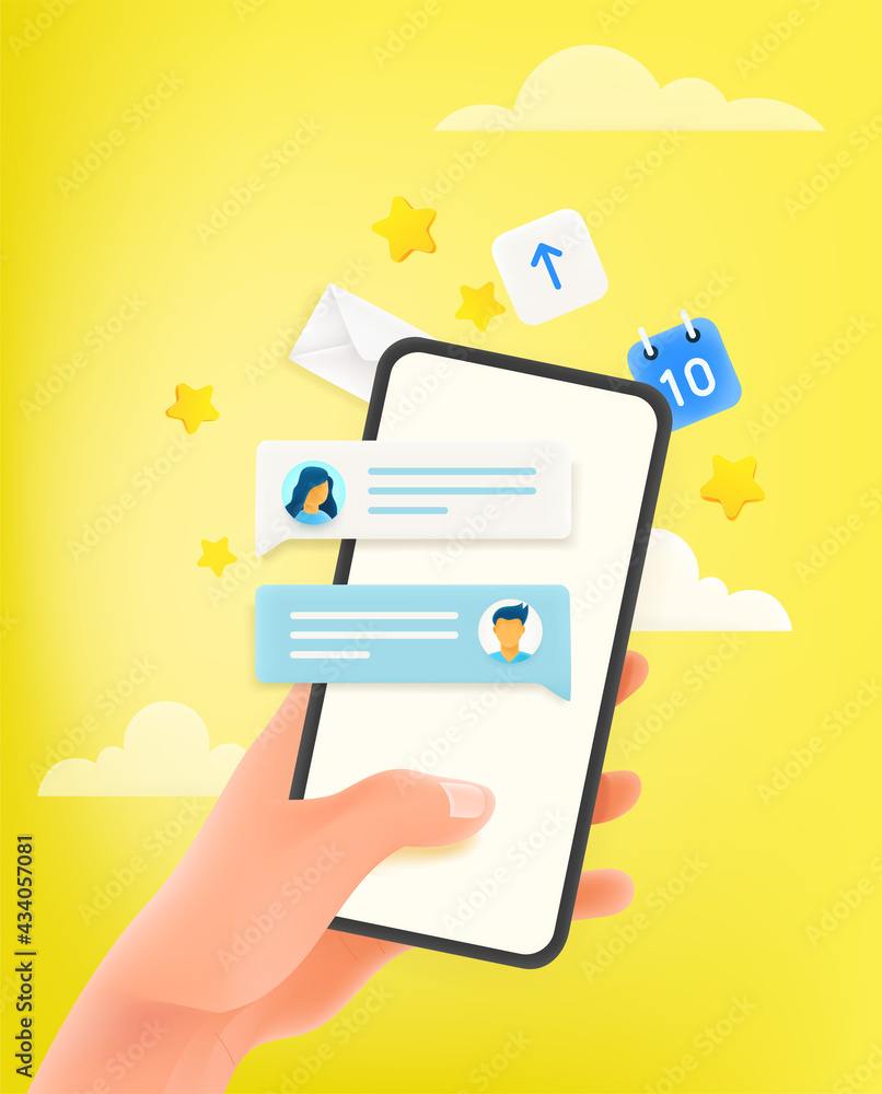 Poster using messenger via modern smartphone. horizontal banner with copy space