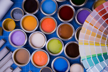 Open paint cans with a brush, Rainbow colors - 434057064