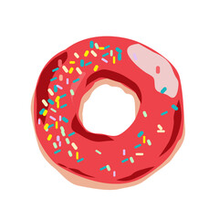 Donut with red icing and sprinkling.