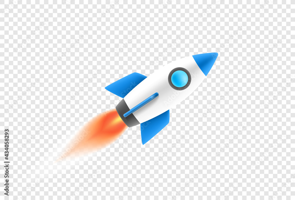 Poster Rocket with the flame isolated on transparent background