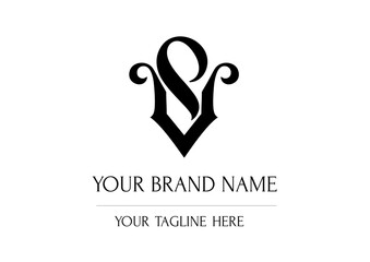VP Victorian monogram. logotype in retro stile black and white.