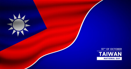Abstract national day of Taiwan background with elegant fabric flag and typographic illustration
