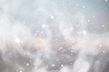 blue snowfall bokeh background, abstract snowflake background on blurred abstract blue