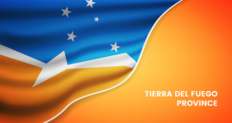 Abstract national day of Tierra del Fuego Province, Argentina background with elegant fabric flag and typographic illustration