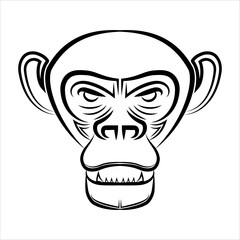 Black and white line art of chimpanzee head Good use for symbol mascot icon avatar tattoo T Shirt design logo or any design