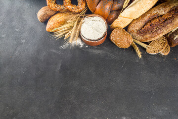 Assortment of baked bread and pastry