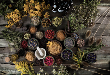 Obraz na płótnie Canvas Natural remedy, healing herbs background