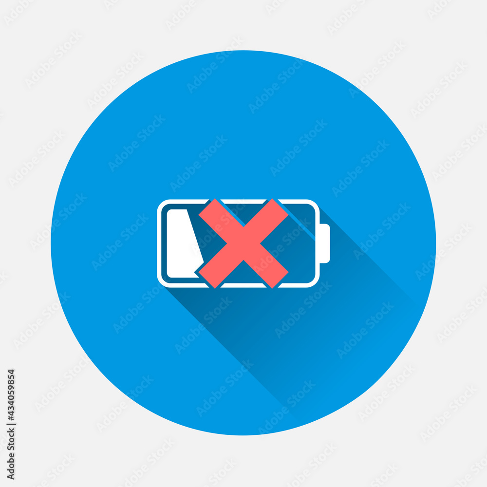 Poster battery indicator icon on blue background. flat image with long shadow.