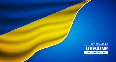 Abstract independence day of Ukraine background with elegant fabric flag and typographic illustration