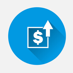 Income level growth vector icon  on blue background. Flat image with long shadow.