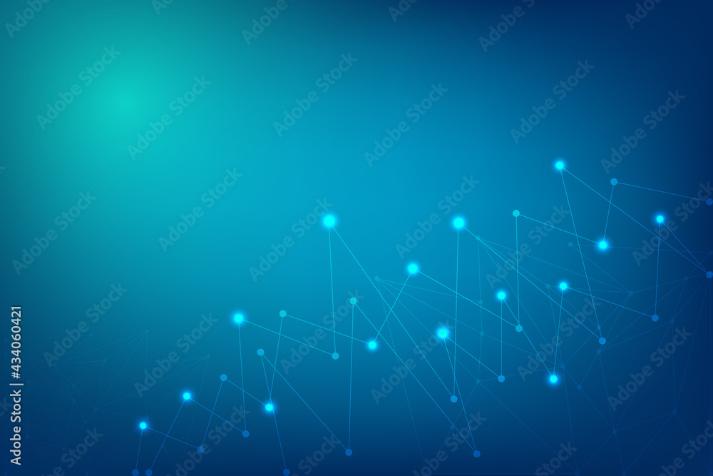 Poster abstract technology background with network wire of line and dot connection on green blue blank spac