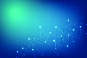 Abstract Technology background with network wire of line and dot connection on green blue blank space template. Science and data structure module.