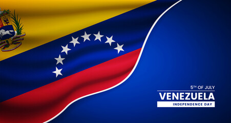 Obraz na płótnie Canvas Abstract independence day of Venezuela background with elegant fabric flag and typographic illustration