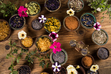 Natural remedy, healing herbs background
