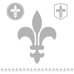 Stock Illustration: Gray royal lily on a white background. Heraldic tags