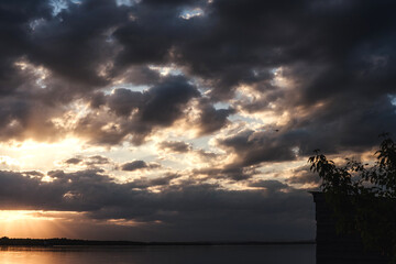 Sunset at the river, beautiful sun light.