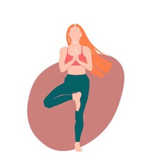 Set Young girl yoga posing. Flat style illustration.