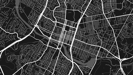 Black and white Austin city area vector background map, streets and water cartography illustration.