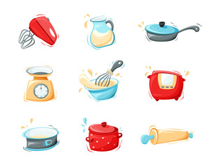 Kitchenware icons set. Stylized kitchen utensils. Cooking tools collection