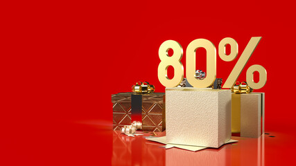 The gold number percent gift boxes on red background for sale promotion business content 3d rendering