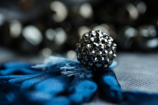 Macro Metal Bead On Large Dark Blue Flower